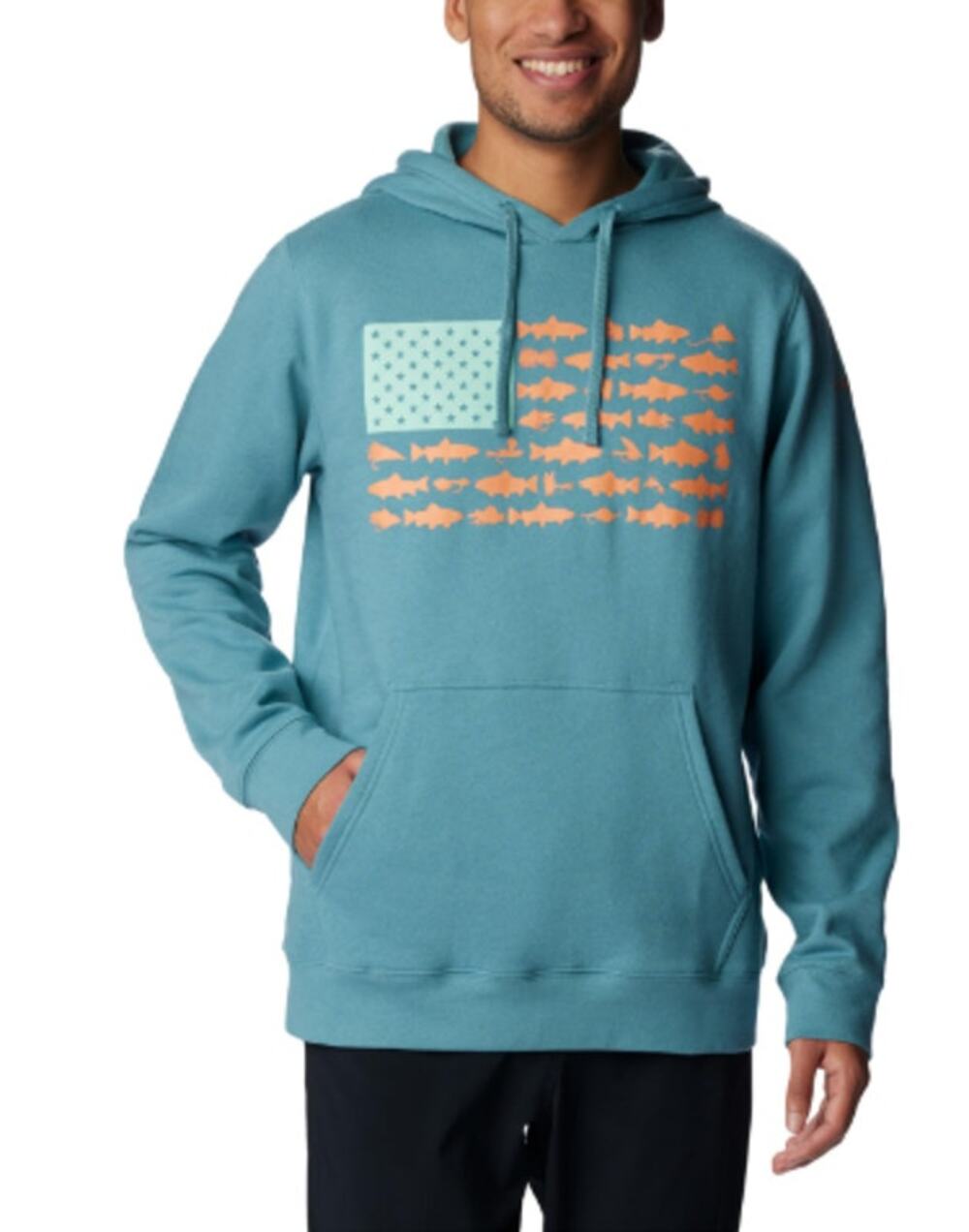 Columbia Men's Small PFG Fish Flag II Hoodie in Tranquil Teal